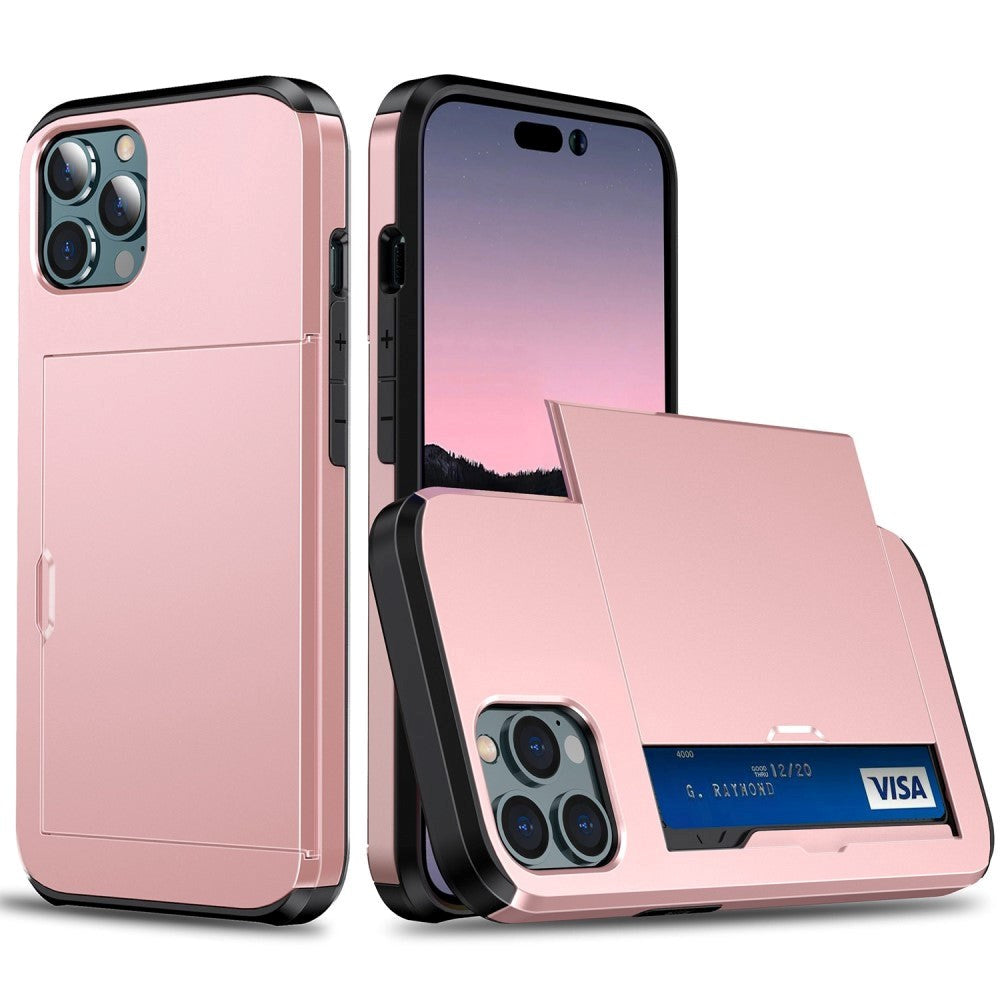 iPhone 14 Pro Max Hybrid Tough Case w. Card Holder - Rose Gold