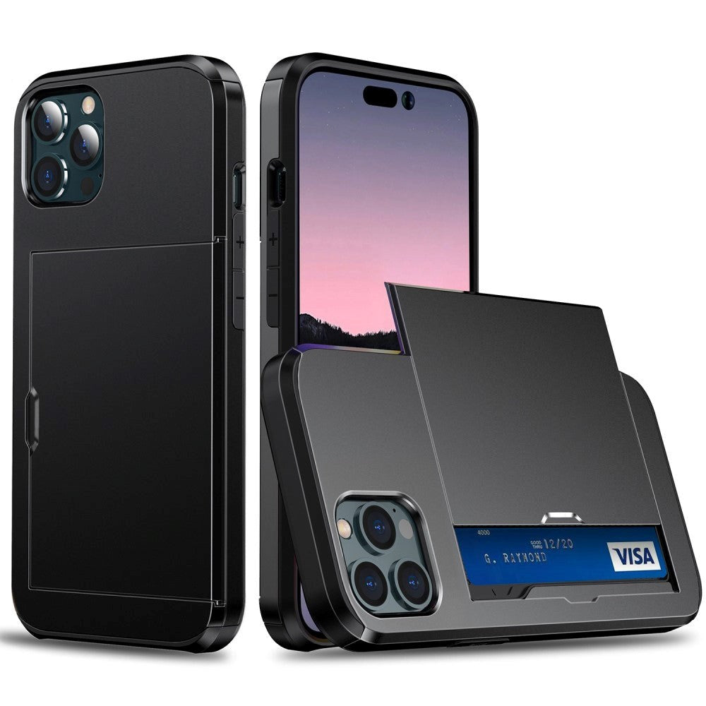 iPhone 14 Pro Hybrid Tough Case w. Card Holder - Black