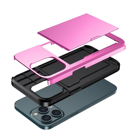 iPhone 14 Pro Hybrid Tough Case w. Card Holder - Pink