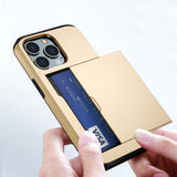 iPhone 14 Pro Hybrid Tough Case w. Card Holder - Gold