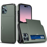 iPhone 14 Pro Hybrid Tough Case w. Card Holder - Army Green