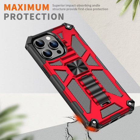 iPhone 14 Pro Max Hybrid Tough Case w. Kickstand & Magnet - Red