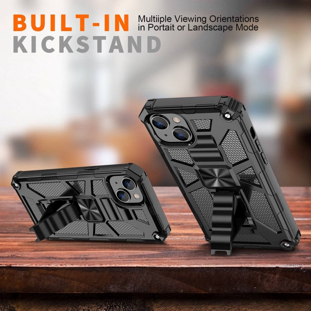 iPhone 14 Hybrid Tough Case w. Kickstand & Magnet - Black