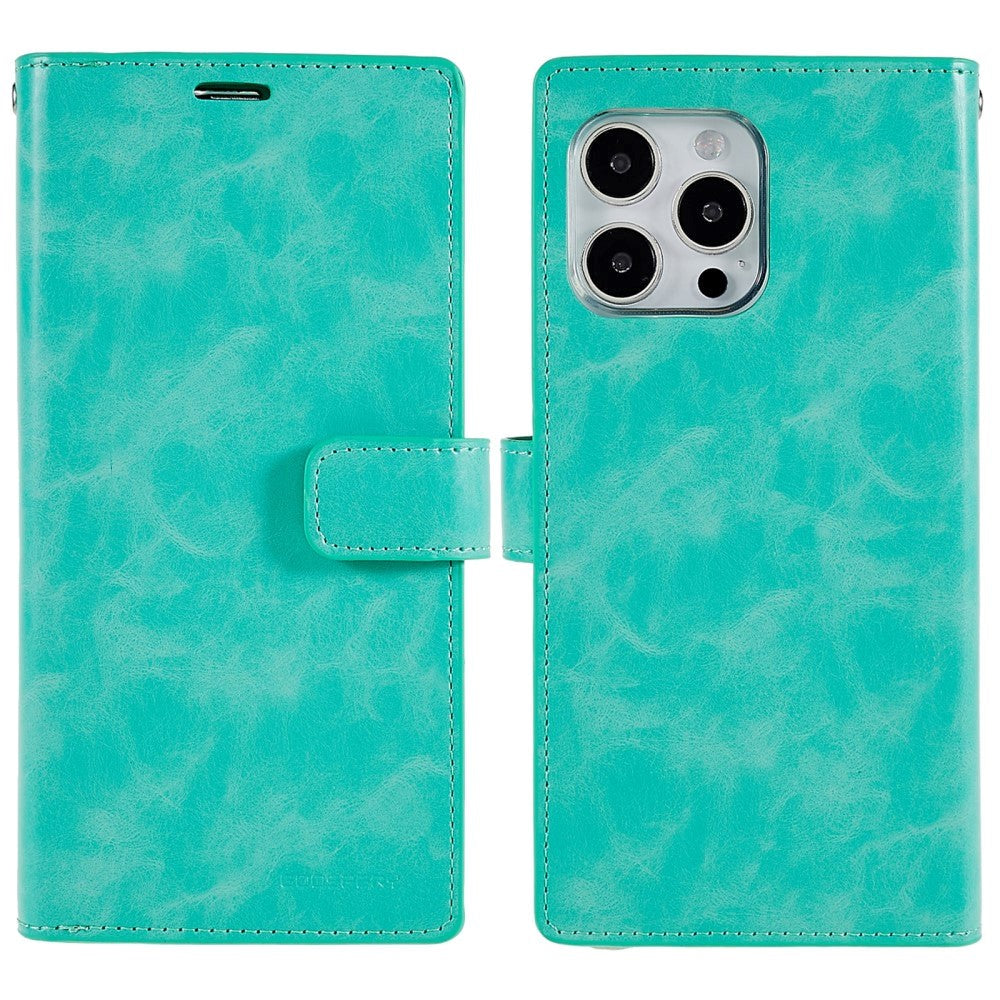 iPhone 14 Pro Max MERCURY GOOSPERY Mansoor Leather Cover w. Wallet - Cyan