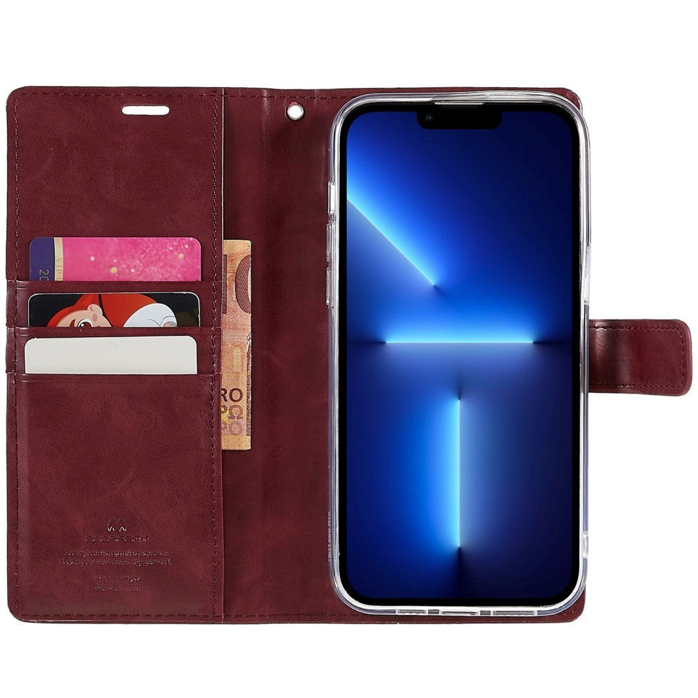 iPhone 14 Pro GOOSPERY Blue Moon Leather Wallet Case - Wine Red