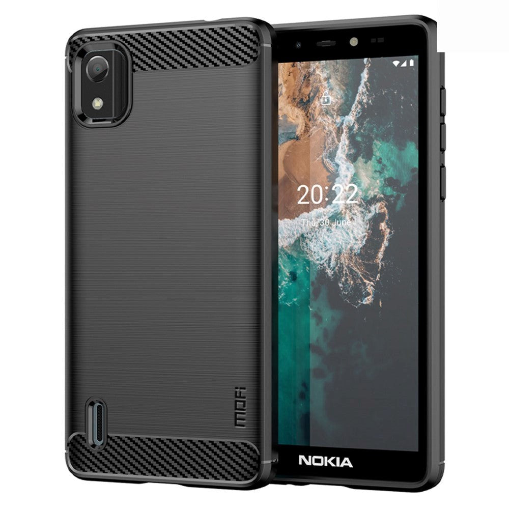 Nokia C2 2nd Edition Mofi Brushed Carbon Fiber Flexible Plastic Case - Black