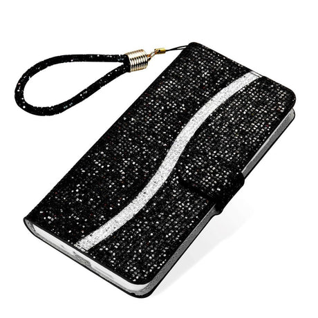 iPhone 14 Sparkling Flip Case with Wallet - Black Glitter