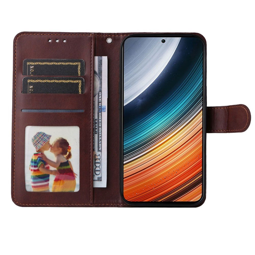 Xiaomi Poco F4 Leather Case with Wallet and Strap - Brown