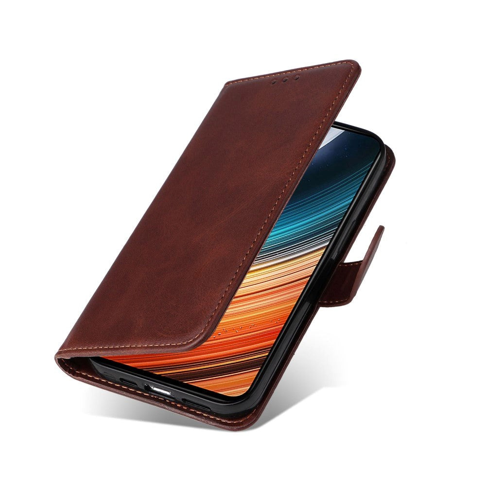 Xiaomi Poco F4 Leather Case with Wallet and Strap - Brown