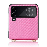 Samsung Galaxy Z Flip4 (5G) Leather Covered Plastic Case w. Carbon Look & Cord - Pink