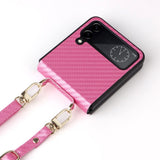 Samsung Galaxy Z Flip4 (5G) Leather Covered Plastic Case w. Carbon Look & Cord - Pink