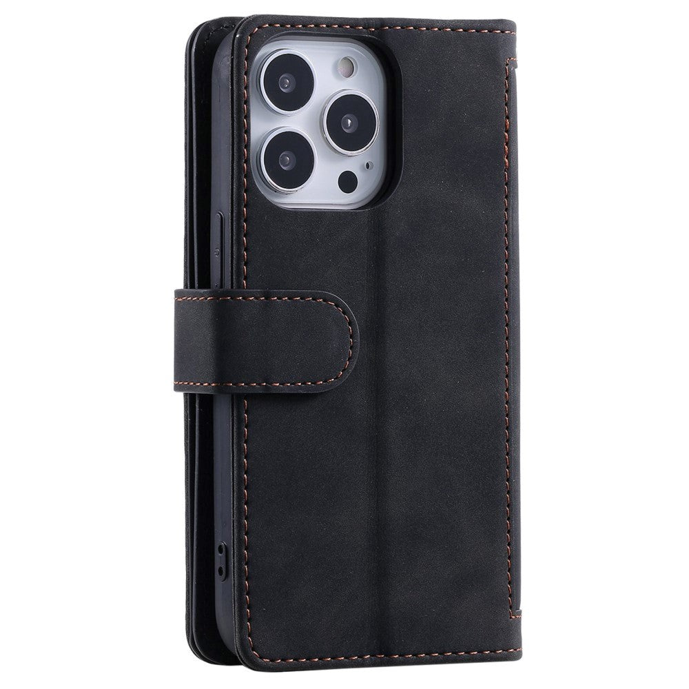 iPhone 14 Pro Max Leather Flip Case with Wallet & Magnetic Lock - Black