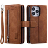 iPhone 14 Pro Max Leather Flip Case with Wallet & Magnetic Lock - Brown