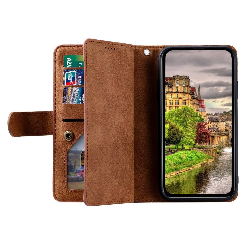 iPhone 14 Pro Max Leather Flip Case with Wallet & Magnetic Lock - Brown