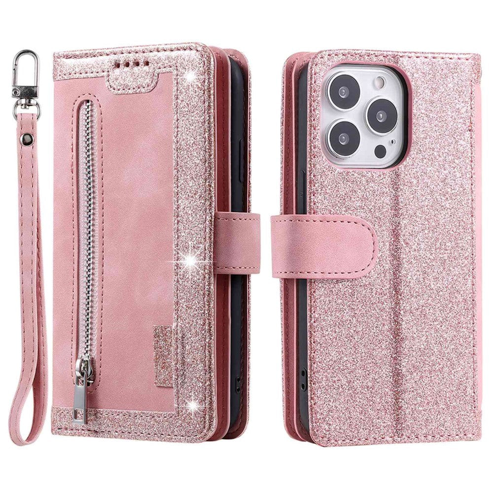 iPhone 14 Pro Max Leather Flip Case with Wallet & Magnetic Lock - Rose Gold