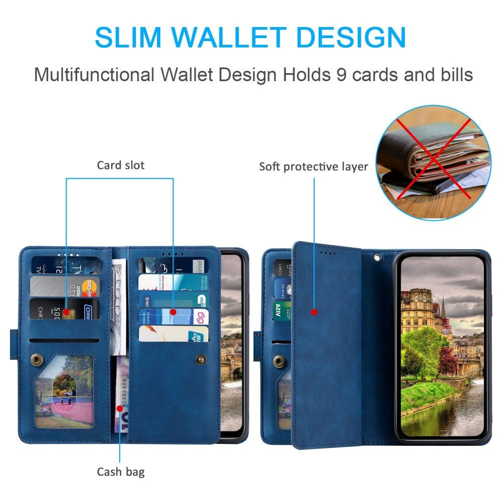 iPhone 14 Plus Leather Flip Case with Wallet & Magnetic Lock - Blue