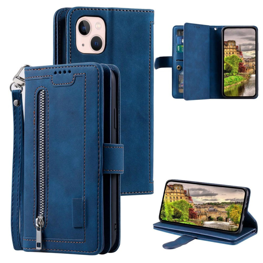 iPhone 14 Plus Leather Flip Case with Wallet & Magnetic Lock - Blue