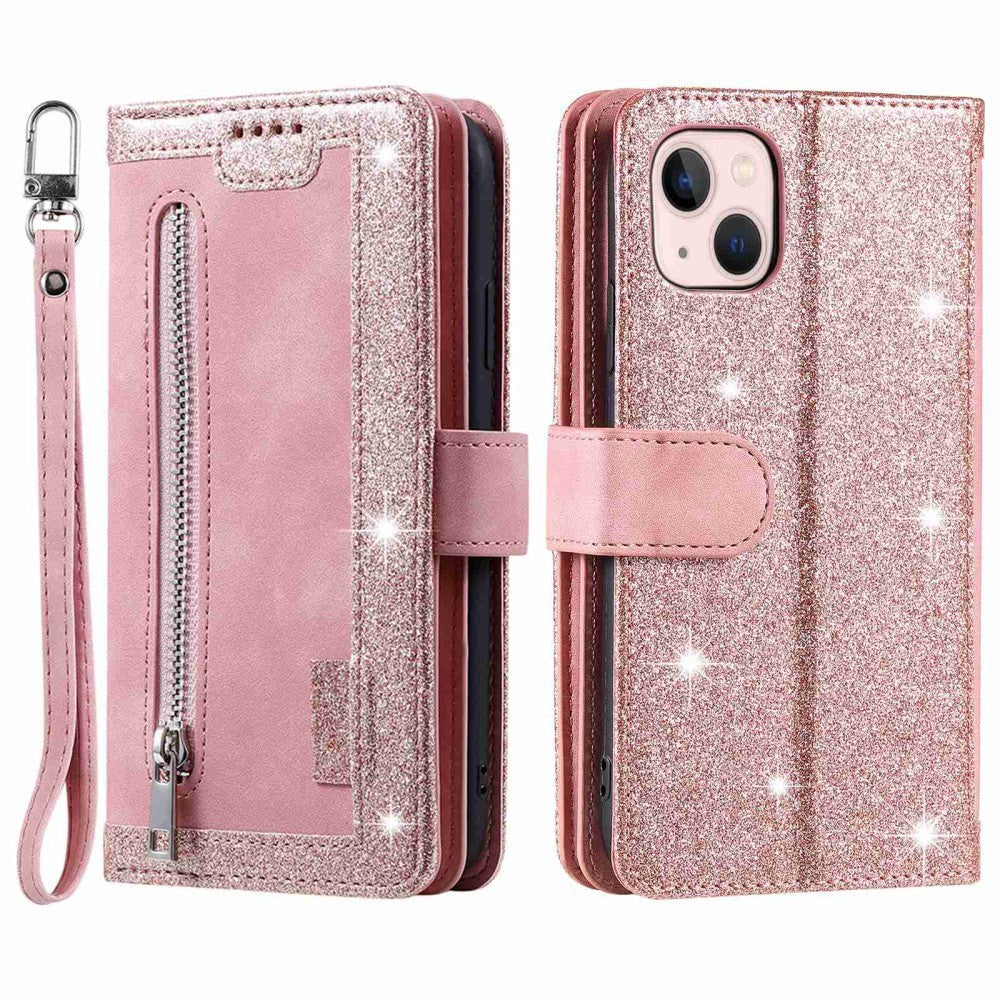 iPhone 14 Plus Leather Flip Case with Wallet & Magnetic Lock - Pink