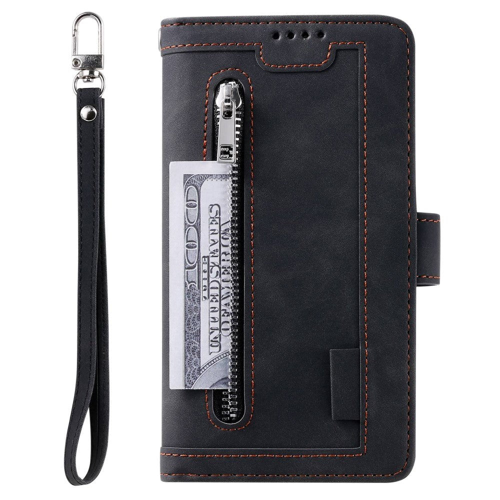 iPhone 14 Pro Leather Flip Case with Wallet & Magnetic Lock - Black