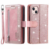 iPhone 14 Leather Flip Case with Wallet & Magnetic Lock - Pink