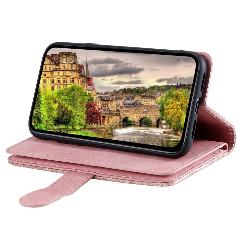 iPhone 14 Leather Flip Case with Wallet & Magnetic Lock - Pink