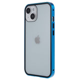 iPhone 14 Cover w. Magnetic Metal Edge Glass- Front & Back - Blue