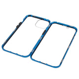 iPhone 14 Cover w. Magnetic Metal Edge Glass- Front & Back - Blue