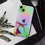 iPhone 14 Transparent Plastic Back Cover w. Colorful Marble Pattern - Blue / Pink