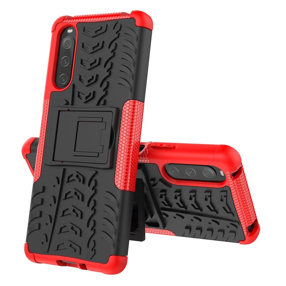 Sony Xperia 10 IV 5G Craftsman Tire Pattern Back Case w. Stand Function - Red