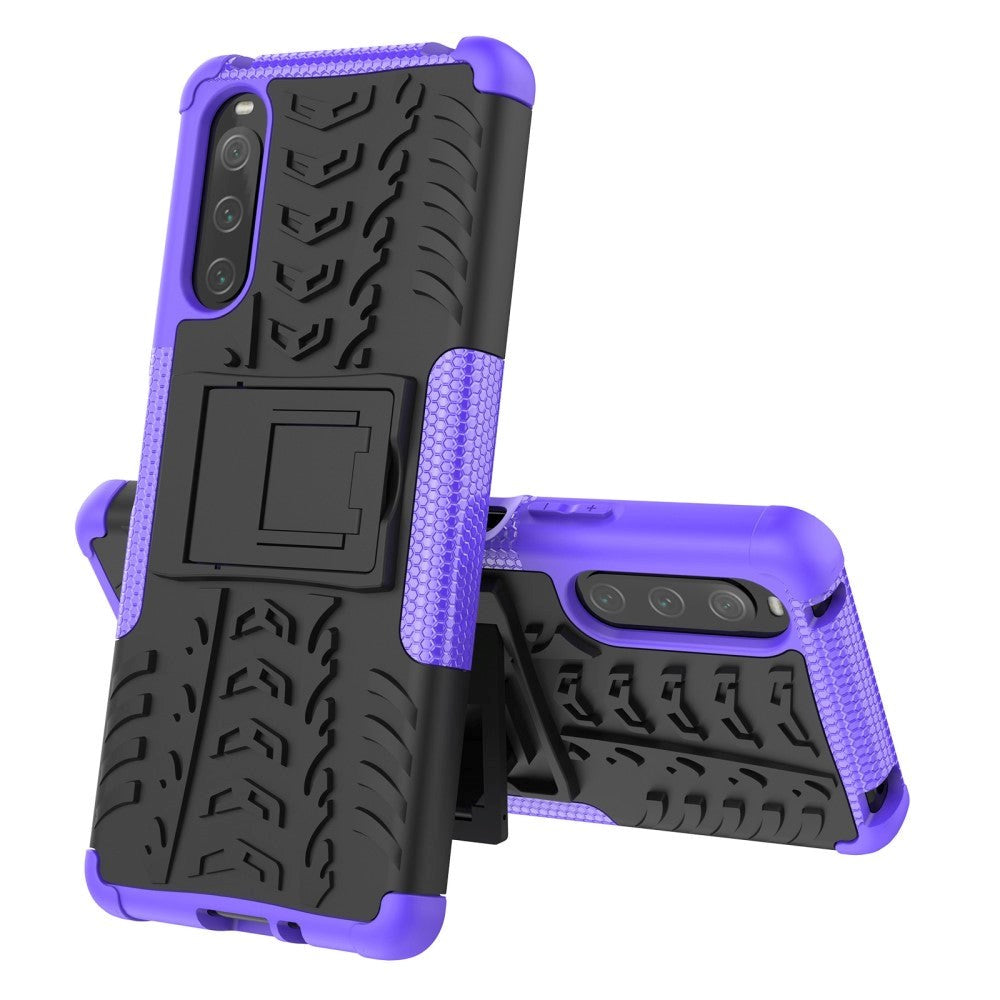 Sony Xperia 10 IV 5G Craftsman Tire Pattern Back Case w. Stand Function - Purple