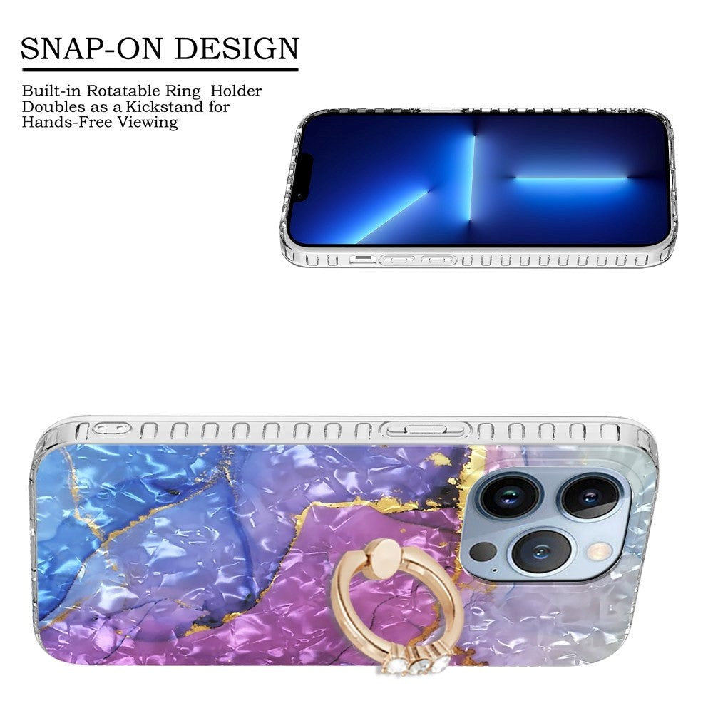 iPhone 14 Pro Flexible Plastic Case w. Finger Ring - Purple / Blue