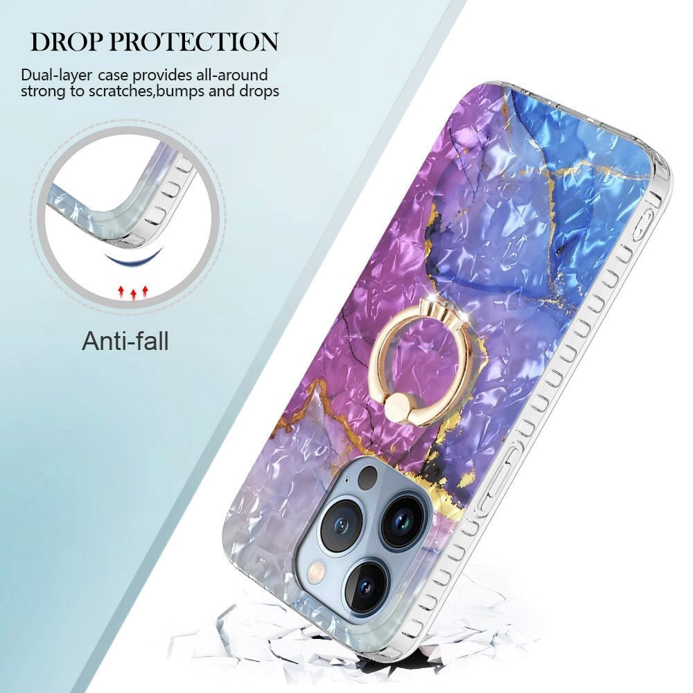 iPhone 14 Pro Flexible Plastic Case w. Finger Ring - Purple / Blue