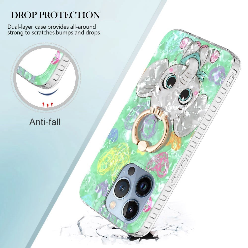 iPhone 14 Pro Max Flexible Plastic Case w. Finger Ring - Cute Elephant