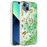 iPhone 14 Flexible Plastic Case w. Finger Ring - Gold Hearts