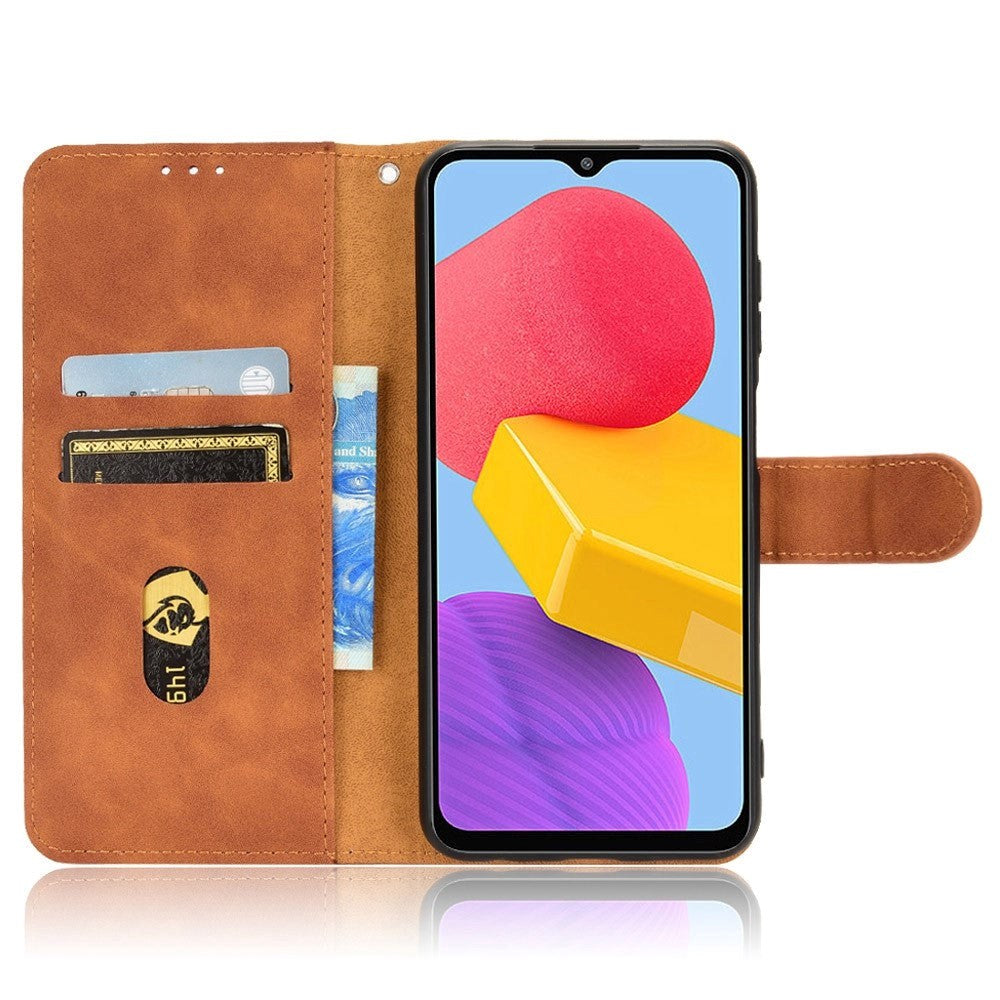 Samsung Galaxy M13 Leather Flip Case with Wallet and Magnetic Closure - Brown