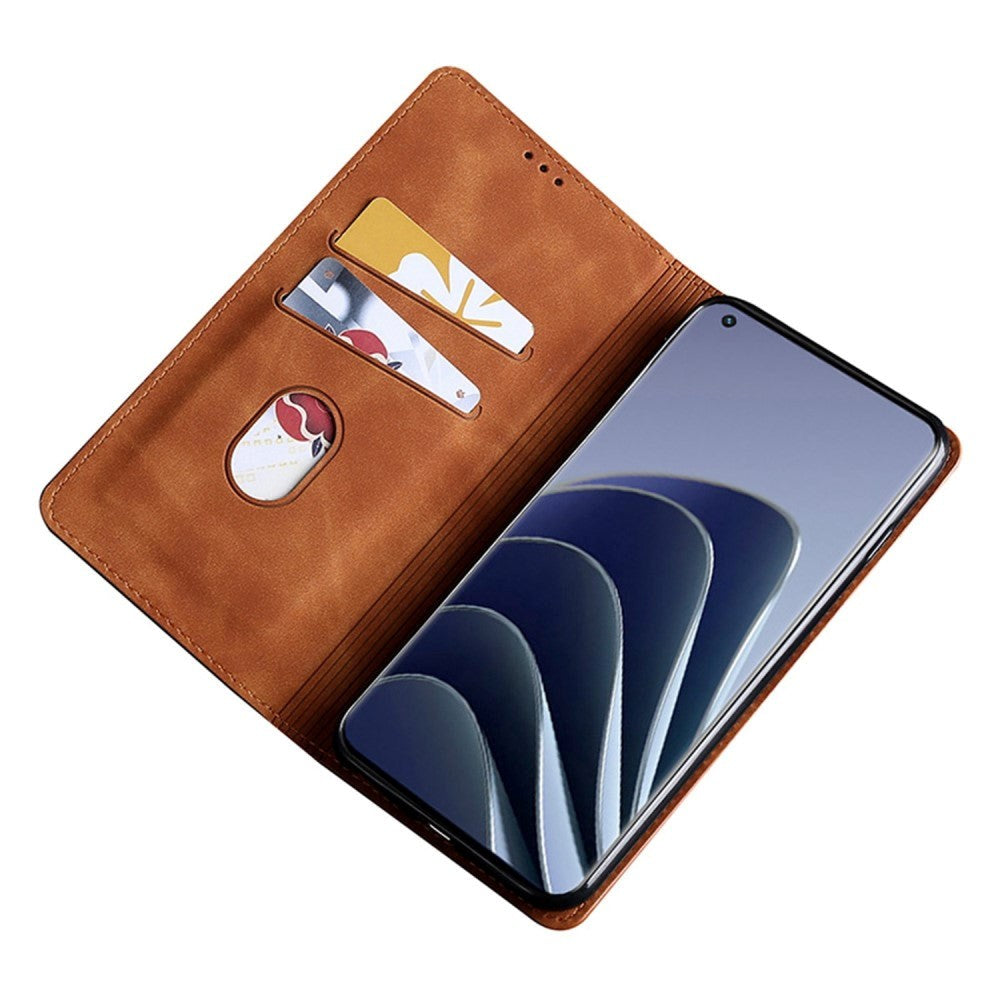 OnePlus 10T Soft PU Leather Case w. Wallet & Magnetic Lock - Brown