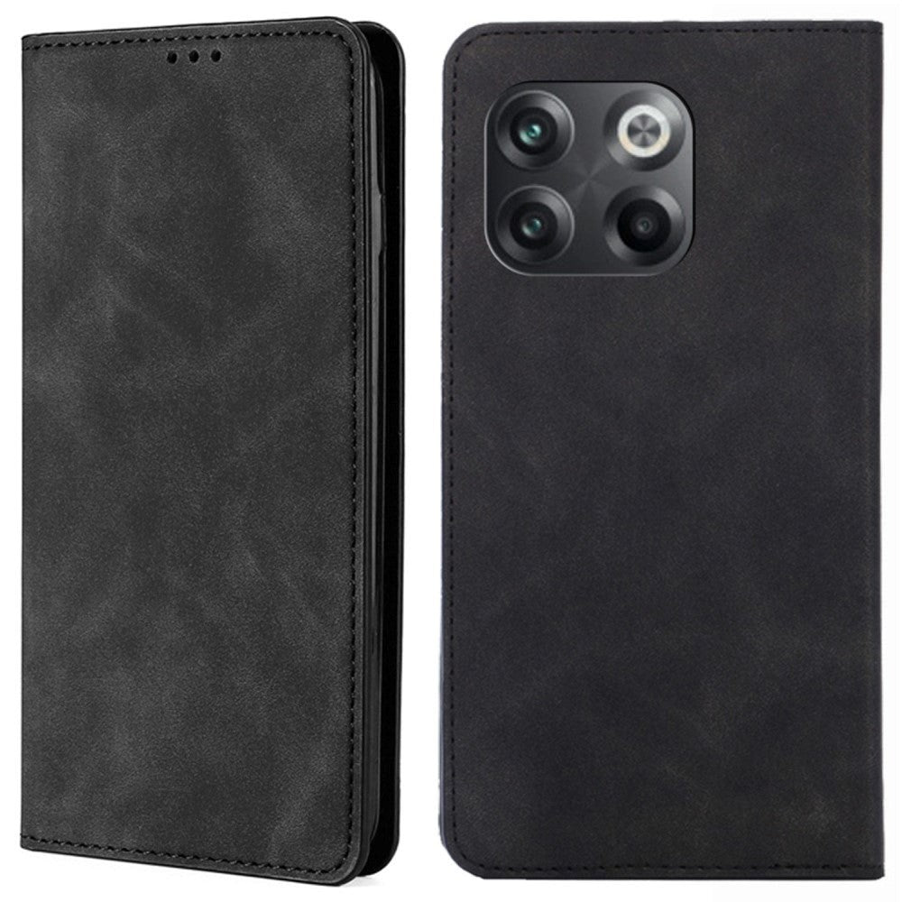 OnePlus 10T Soft PU Leather Case w. Wallet & Magnetic Lock - Black