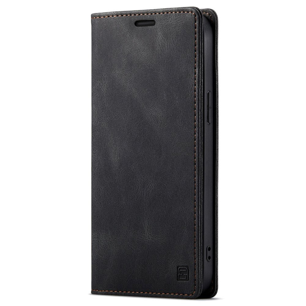 iPhone 14 Pro Max Retro PU Leather Flip Case with Wallet/Card Holder - Black