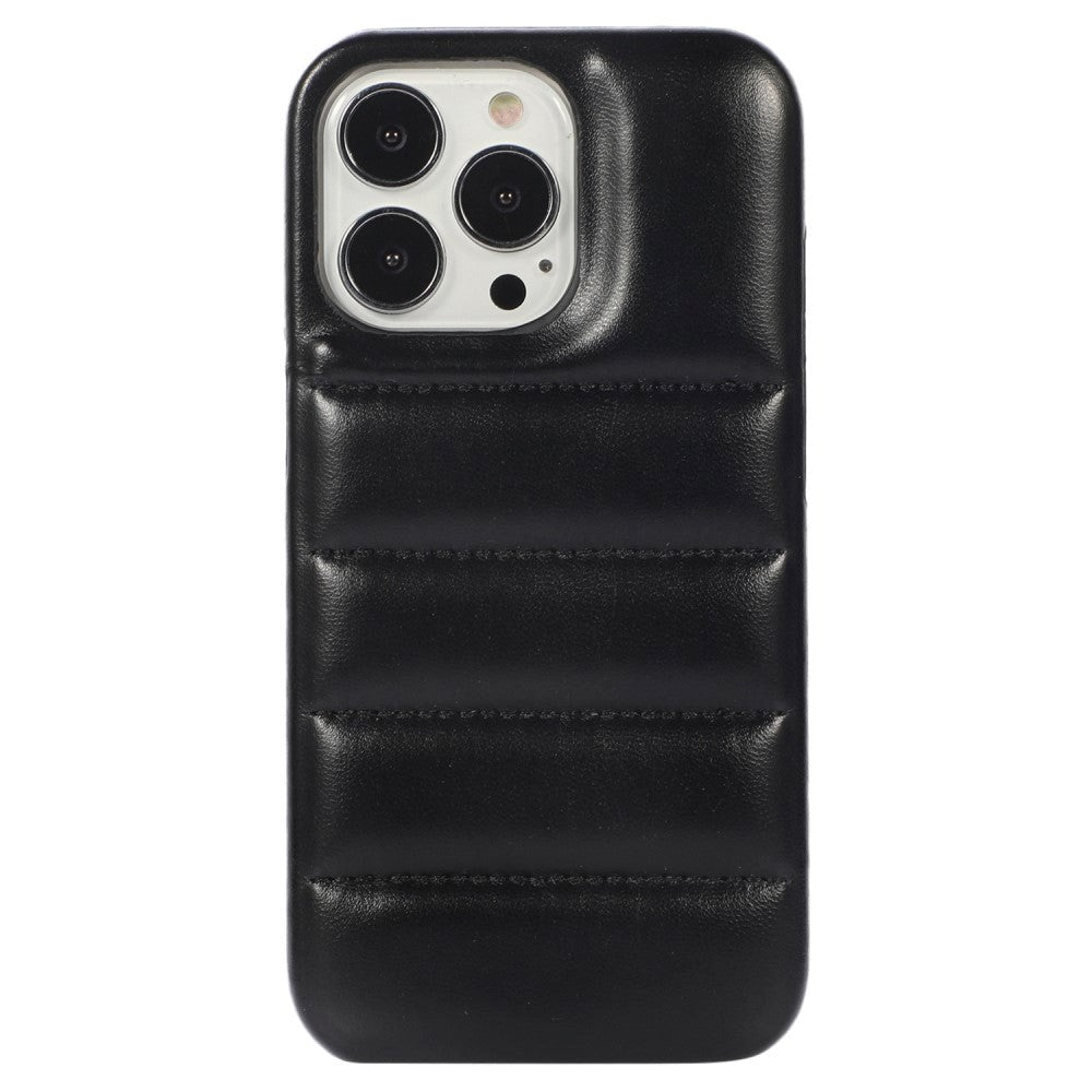 iPhone 12 / 12 Pro Leather Covered 3D Plastic Back Case - Black