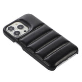 iPhone 12 / 12 Pro Leather Covered 3D Plastic Back Case - Black