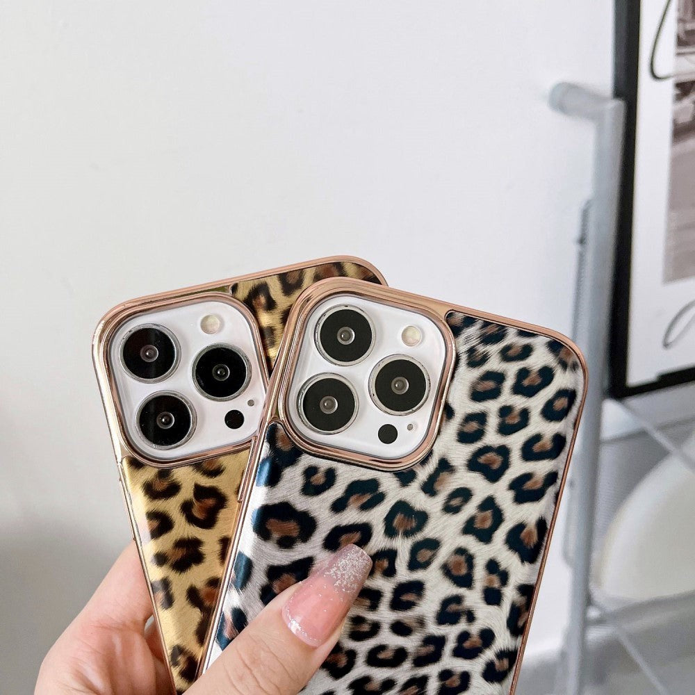 iPhone 14 Pro Flexible Plastic Back Case - Leopard Pattern - Silver