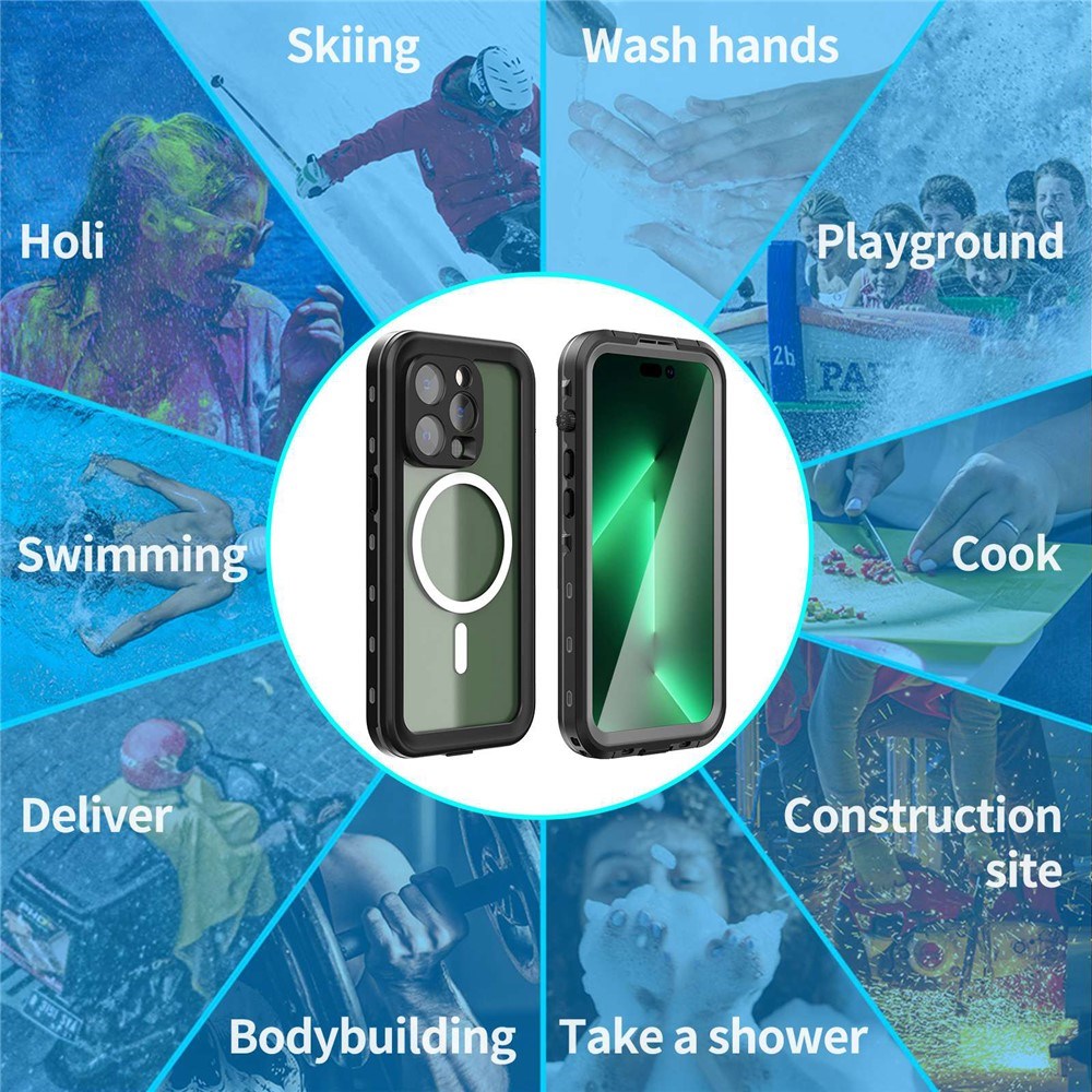 iPhone 14 Pro Redpepper IP68 Waterproof Case - MagSafe Compatible - Black / Transparent