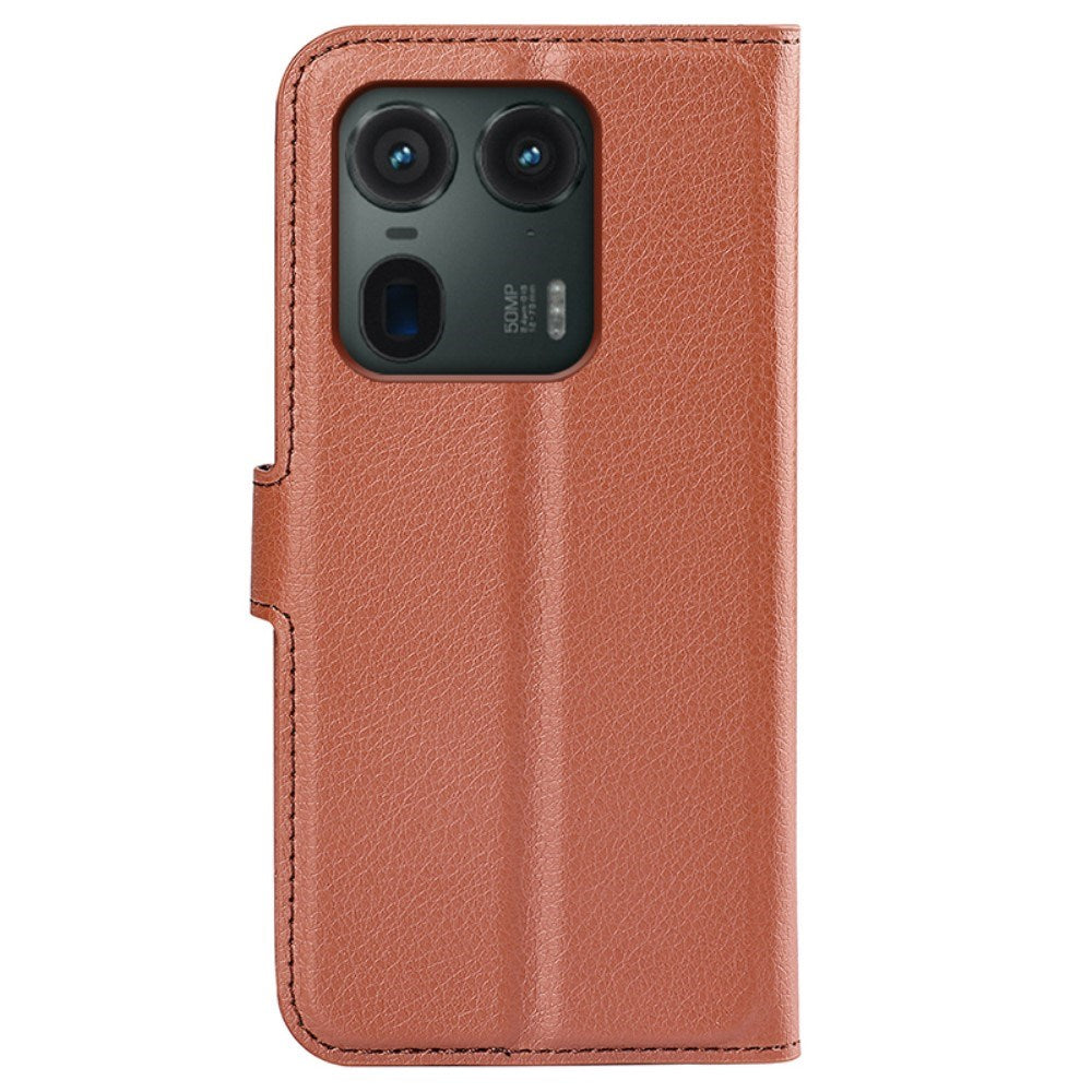 EIDERWOOD Motorola Edge 50 Ultra Litchi Leather Flip Case w. Wallet - Brown