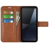 EIDERWOOD Sony Xperia 10 VI Faux Leather Flip Cover with Stand Function & Card Holder - Light Brown