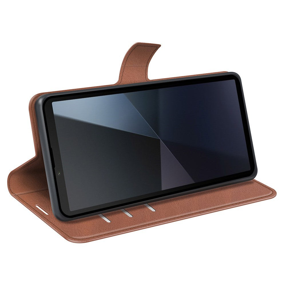 EIDERWOOD Sony Xperia 10 VI Faux Leather Flip Cover with Stand Function & Card Holder - Light Brown