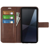 EIDERWOOD Sony Xperia 10 VI Faux Leather Flip Cover with Stand Function & Card Holder - Dark Brown