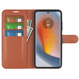 EIDERWOOD Motorola Edge 50 Fusion Litchi Leather Flip Case w. Wallet - Brown