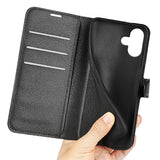 EIDERWOOD iPhone 16 Plus Litchi Leather Flip Case w. Wallet - Black