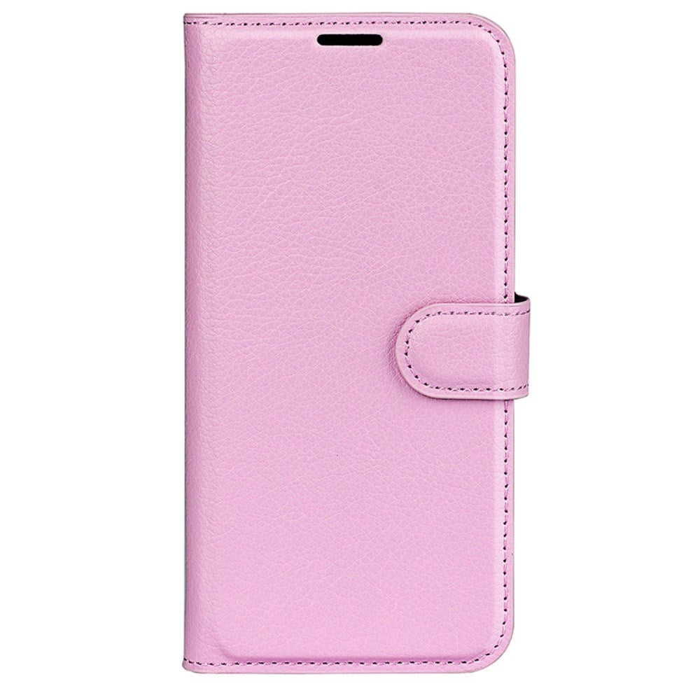 EIDERWOOD iPhone 16 Plus Litchi Leather Flip Case w. Wallet - Pink