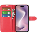 EIDERWOOD iPhone 16 Plus Litchi Leather Flip Case w. Wallet - Red